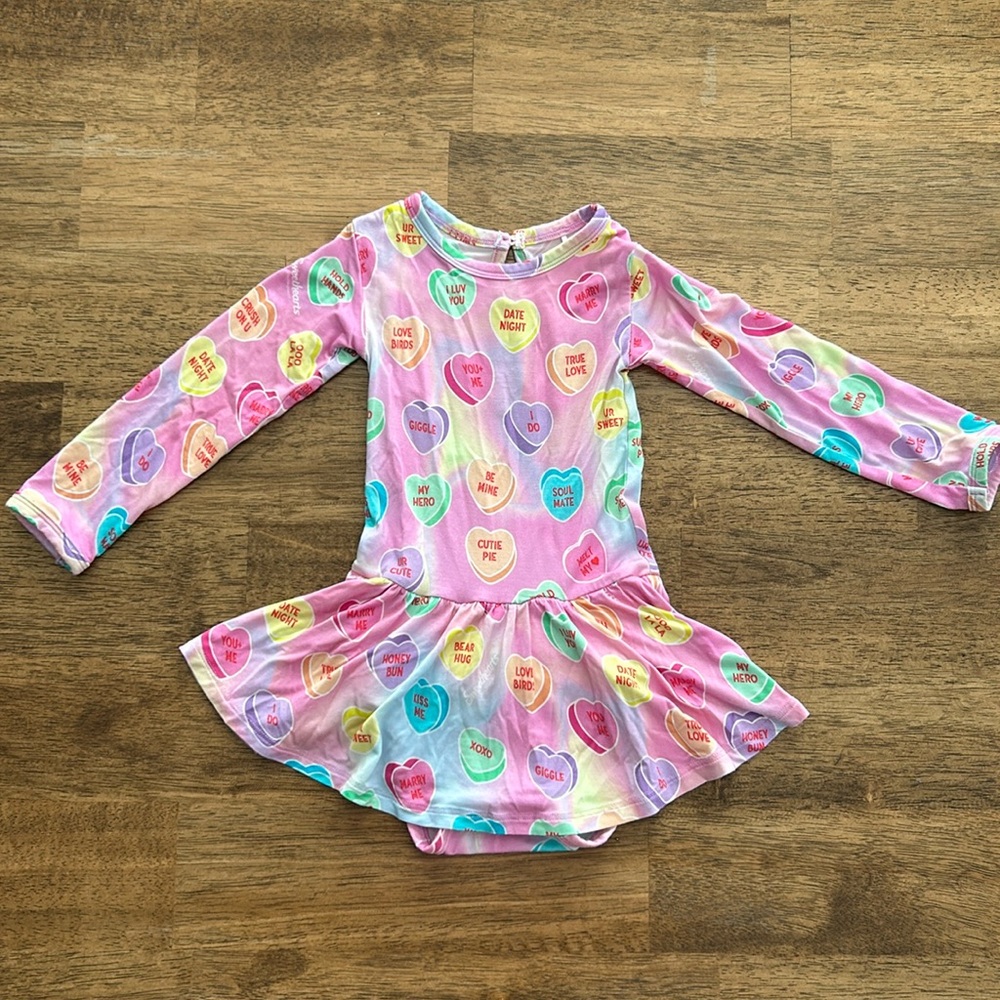 NWOT! 💘 Bums & Roses Valentine’s Day Sweethearts Pink Pastel Hearts Ruffle Dress